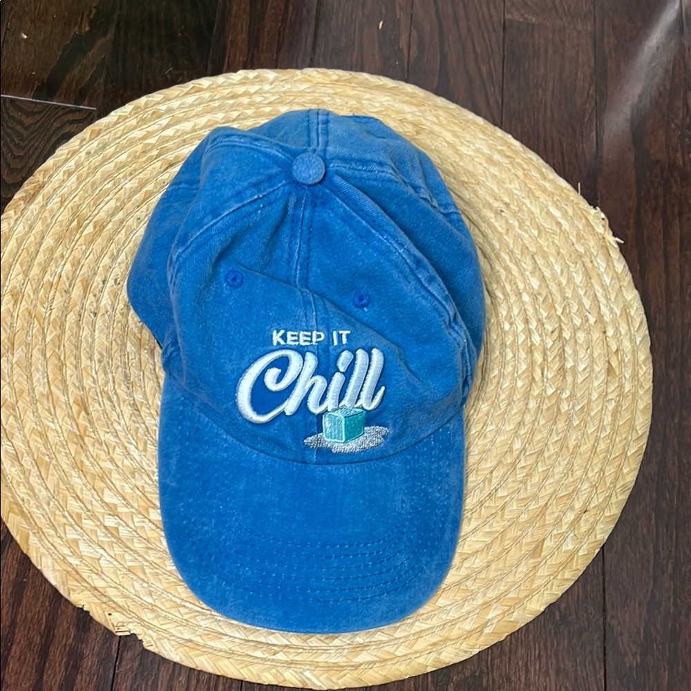 Keep it Chill Embroidery Spell-out Outdoor Baseball Blue Denim Cap